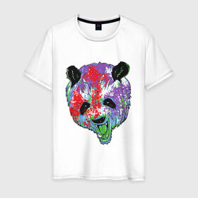 Мужская футболка хлопок с принтом Панда в Курске, 100% хлопок | прямой крой, круглый вырез горловины, длина до линии бедер, слегка спущенное плечо. | animal | animals | australia | bear | paint | panda | panda bear | австралия | голова | голова панды | животное | зубы | клыки | краска | краски | медведь | медведь панда | панда | пандочка | природа | рисунок