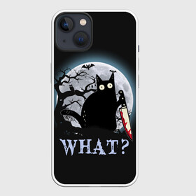 Чехол для iPhone 13 с принтом What Cat (Halloween) в Курске,  |  | cat | cats | halloween | what | кот | котенок | коты | котяра | кошак | кошка | нож | пушистый | хэллоуин | что