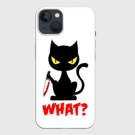 Чехол для iPhone 13 с принтом What Cat в Курске,  |  | cat | cats | halloween | what | кот | котенок | коты | котяра | кошак | кошка | нож | пушистый | хэллоуин | что