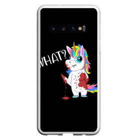 Чехол для Samsung Galaxy S10 с принтом What Unicorn в Курске, Силикон | Область печати: задняя сторона чехла, без боковых панелей | cat | halloween | rainbow | unicorn | what | единорог | единорожек | кот | нож | пушистый | радуга | радужный | хэллоуин | что