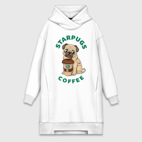 Платье-худи хлопок с принтом Starpugs в Курске,  |  | animal | art | coffee | dog | pug | puppy | арт | животное | кофе | мопс | собака | щенок