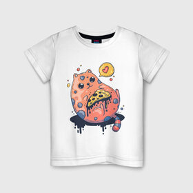 Детская футболка хлопок с принтом Cat Loves Pizza в Курске, 100% хлопок | круглый вырез горловины, полуприлегающий силуэт, длина до линии бедер | Тематика изображения на принте: art | cat | food | heart | pizza | арт | еда | кот | котик | кошка | пицца | сердечко