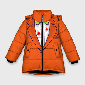 Зимняя куртка для девочек 3D с принтом Смокинг Джеймса Бонда в Курске, ткань верха — 100% полиэстер; подклад — 100% полиэстер, утеплитель — 100% полиэстер. | длина ниже бедра, удлиненная спинка, воротник стойка и отстегивающийся капюшон. Есть боковые карманы с листочкой на кнопках, утяжки по низу изделия и внутренний карман на молнии. 

Предусмотрены светоотражающий принт на спинке, радужный светоотражающий элемент на пуллере молнии и на резинке для утяжки. | 007 | agent | blood | bloody | bond | cinema | cosplay | costume | dead | gentleman | james | man | movie | smoking | агент | бабочка | бонд | джеймс | джентльмен | дырки | кино | косплей | костюм трупа | кровавый | кровь | наряд | от пуль
