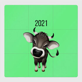 Магнитный плакат 3Х3 с принтом Год быка в Курске, Полимерный материал с магнитным слоем | 9 деталей размером 9*9 см | Тематика изображения на принте: 2021 | бычок | год быка | гороскоп | маленький бычок. | телёнок