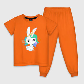Детская пижама хлопок с принтом Зайка единорог в Курске, 100% хлопок |  брюки и футболка прямого кроя, без карманов, на брюках мягкая резинка на поясе и по низу штанин
 | rabbit | rabbit unicorn | unicorn | единорог | зайка | зайка единорог | заяц | заяц единорог | кролик | кролик единорог