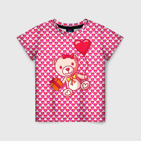 Детская футболка 3D с принтом Медвежонок сюрприз в Курске, 100% гипоаллергенный полиэфир | прямой крой, круглый вырез горловины, длина до линии бедер, чуть спущенное плечо, ткань немного тянется | baby | bear | love is | teddy | valentines | бабочка | бантик | валентина | влюбленный | воздушный шарик | девочка | игрушка | лучшая мама | любимая жена | люблю | любовь | малыш | марта | медведь | медвежата | милый