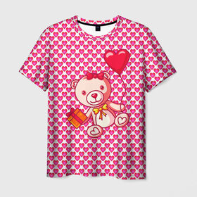 Мужская футболка 3D с принтом Медвежонок сюрприз в Курске, 100% полиэфир | прямой крой, круглый вырез горловины, длина до линии бедер | Тематика изображения на принте: baby | bear | love is | teddy | valentines | бабочка | бантик | валентина | влюбленный | воздушный шарик | девочка | игрушка | лучшая мама | любимая жена | люблю | любовь | малыш | марта | медведь | медвежата | милый