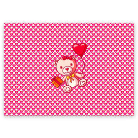 Поздравительная открытка с принтом Медвежонок сюрприз в Курске, 100% бумага | плотность бумаги 280 г/м2, матовая, на обратной стороне линовка и место для марки
 | baby | bear | love is | teddy | valentines | бабочка | бантик | валентина | влюбленный | воздушный шарик | девочка | игрушка | лучшая мама | любимая жена | люблю | любовь | малыш | марта | медведь | медвежата | милый