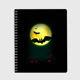 Тетрадь с принтом Halloween в Курске, 100% бумага | 48 листов, плотность листов — 60 г/м2, плотность картонной обложки — 250 г/м2. Листы скреплены сбоку удобной пружинной спиралью. Уголки страниц и обложки скругленные. Цвет линий — светло-серый
 | Тематика изображения на принте: halloween | jack | lantern | pumpkin | светильник джека | хэллоуин
