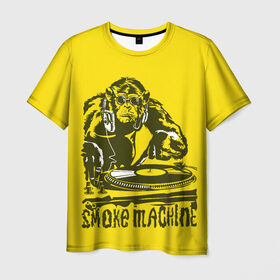 Мужская футболка 3D с принтом Дым машина в Курске, 100% полиэфир | прямой крой, круглый вырез горловины, длина до линии бедер | винила | дискотека. | дым машина | клубная музыка | обезьяна за диск жокей | шимпанзе диджей