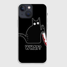 Чехол для iPhone 13 mini с принтом What Cat в Курске,  |  | cat | cats | halloween | what | кот | котенок | коты | котяра | кошак | кошка | нож | пушистый | хэллоуин | что