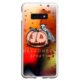 Чехол для Samsung S10E с принтом Bat and pumpkin в Курске, Силикон | Область печати: задняя сторона чехла, без боковых панелей | halloween | hallowen | halowen | helloween | день всех святых | летучая мышь | тыква | халовен | халовин | хеллуин | хеловин