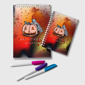 Блокнот с принтом Bat and pumpkin в Курске, 100% бумага | 48 листов, плотность листов — 60 г/м2, плотность картонной обложки — 250 г/м2. Листы скреплены удобной пружинной спиралью. Цвет линий — светло-серый
 | halloween | hallowen | halowen | helloween | день всех святых | летучая мышь | тыква | халовен | халовин | хеллуин | хеловин