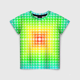 Детская футболка 3D с принтом Абстракция в Курске, 100% гипоаллергенный полиэфир | прямой крой, круглый вырез горловины, длина до линии бедер, чуть спущенное плечо, ткань немного тянется | абстрактные | абстрактный | абстракция | квадрат | квадраты | плитка | плитки | плиточки | светящиеся | яркие | яркий