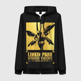 Женская толстовка 3D на молнии с принтом Hybrid Theory 20th Anniversary в Курске, 100% полиэстер | длина до линии бедра, манжеты и пояс оформлены мягкой тканевой резинкой, двухслойный капюшон со шнурком для регулировки, спереди молния, по бокам два кармана | chester bennington | hybrid theory | linkin park | rock | беннингтон | линкин парк | рок | честер