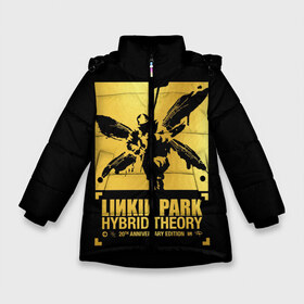 Зимняя куртка для девочек 3D с принтом Hybrid Theory 20th Anniversary в Курске, ткань верха — 100% полиэстер; подклад — 100% полиэстер, утеплитель — 100% полиэстер. | длина ниже бедра, удлиненная спинка, воротник стойка и отстегивающийся капюшон. Есть боковые карманы с листочкой на кнопках, утяжки по низу изделия и внутренний карман на молнии. 

Предусмотрены светоотражающий принт на спинке, радужный светоотражающий элемент на пуллере молнии и на резинке для утяжки. | chester bennington | hybrid theory | linkin park | rock | беннингтон | линкин парк | рок | честер