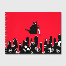 Альбом для рисования с принтом WHAT CAT в Курске, 100% бумага
 | матовая бумага, плотность 200 мг. | art | black | black cat | cat | dark | dark cat | halloween | what | what cat | what mem | арт | кот | кот арт | кот мем | мем | нож | праздник | прикол | прикольный кот | убица | хэллоуин | чёрный | чёрный кот | что | что мем