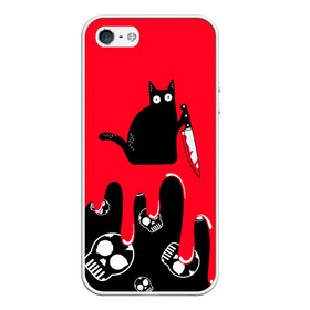 Чехол для iPhone 5/5S матовый с принтом WHAT CAT в Курске, Силикон | Область печати: задняя сторона чехла, без боковых панелей | art | black | black cat | cat | dark | dark cat | halloween | what | what cat | what mem | арт | кот | кот арт | кот мем | мем | нож | праздник | прикол | прикольный кот | убица | хэллоуин | чёрный | чёрный кот | что | что мем