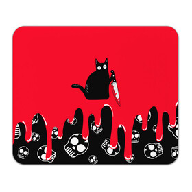 Коврик для мышки прямоугольный с принтом WHAT CAT в Курске, натуральный каучук | размер 230 х 185 мм; запечатка лицевой стороны | art | black | black cat | cat | dark | dark cat | halloween | what | what cat | what mem | арт | кот | кот арт | кот мем | мем | нож | праздник | прикол | прикольный кот | убица | хэллоуин | чёрный | чёрный кот | что | что мем