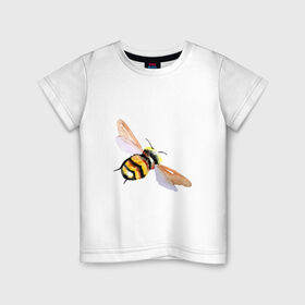 Детская футболка хлопок с принтом Шмель полосатый в Курске, 100% хлопок | круглый вырез горловины, полуприлегающий силуэт, длина до линии бедер | акварель | желтый | крылья | летать | насекомое | полоски | природа | черный | шмель