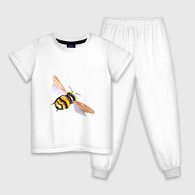 Детская пижама хлопок с принтом Шмель полосатый в Курске, 100% хлопок |  брюки и футболка прямого кроя, без карманов, на брюках мягкая резинка на поясе и по низу штанин
 | акварель | желтый | крылья | летать | насекомое | полоски | природа | черный | шмель
