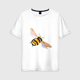 Женская футболка хлопок Oversize с принтом Шмель полосатый в Курске, 100% хлопок | свободный крой, круглый ворот, спущенный рукав, длина до линии бедер
 | Тематика изображения на принте: акварель | желтый | крылья | летать | насекомое | полоски | природа | черный | шмель