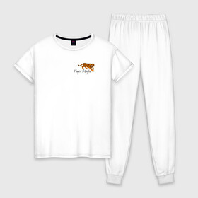 Женская пижама хлопок с принтом Tiger Style в Курске, 100% хлопок | брюки и футболка прямого кроя, без карманов, на брюках мягкая резинка на поясе и по низу штанин | животные | звери | тигр | хищники