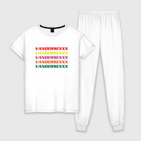 Женская пижама хлопок с принтом vandersexxx в Курске, 100% хлопок | брюки и футболка прямого кроя, без карманов, на брюках мягкая резинка на поясе и по низу штанин | eurotrip | flugegeheimen | евротур | евротур флюгегехаймен | флюгегехаймен