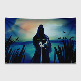 Флаг-баннер с принтом Силуэт смерти в Курске, 100% полиэстер | размер 67 х 109 см, плотность ткани — 95 г/м2; по краям флага есть четыре люверса для крепления | дементор | король ночи | призрак | тень | умертвие | черный всадник