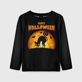 Детский лонгслив 3D с принтом Helloween в Курске, 100% полиэстер | длинные рукава, круглый вырез горловины, полуприлегающий силуэт
 | halloween | ведьма | летучая мышь | полнолуние | привидение | призрак | тыква | хеллоуин | хелуин | хэллоин | хэллоуин | хэлоуин | хэлуин | черный кот