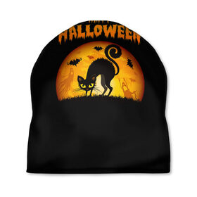 Шапка 3D с принтом Helloween в Курске, 100% полиэстер | универсальный размер, печать по всей поверхности изделия | halloween | ведьма | летучая мышь | полнолуние | привидение | призрак | тыква | хеллоуин | хелуин | хэллоин | хэллоуин | хэлоуин | хэлуин | черный кот