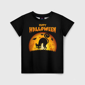 Детская футболка 3D с принтом Helloween в Курске, 100% гипоаллергенный полиэфир | прямой крой, круглый вырез горловины, длина до линии бедер, чуть спущенное плечо, ткань немного тянется | halloween | ведьма | летучая мышь | полнолуние | привидение | призрак | тыква | хеллоуин | хелуин | хэллоин | хэллоуин | хэлоуин | хэлуин | черный кот
