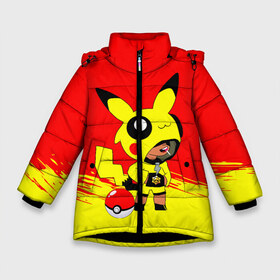 Зимняя куртка для девочек 3D с принтом Brawl stars Leon pikachu в Курске, ткань верха — 100% полиэстер; подклад — 100% полиэстер, утеплитель — 100% полиэстер. | длина ниже бедра, удлиненная спинка, воротник стойка и отстегивающийся капюшон. Есть боковые карманы с листочкой на кнопках, утяжки по низу изделия и внутренний карман на молнии. 

Предусмотрены светоотражающий принт на спинке, радужный светоотражающий элемент на пуллере молнии и на резинке для утяжки. | crow | mortis | pika pika | pokemon go | surge | биби | бравл старс | бравлер | герои | девочкам | детям | джесси | леон пикачу | логотипы игр | малыш | мальчикам | милый | нита | пика пика | пикачу | покебол | покемон