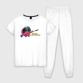 Женская пижама хлопок с принтом Победа вместо обеда в Курске, 100% хлопок | брюки и футболка прямого кроя, без карманов, на брюках мягкая резинка на поясе и по низу штанин | 