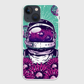 Чехол для iPhone 13 mini с принтом Цветочный Астронавт в Курске,  |  | astronaut | cosmonaut | daisy | floral | flowers | galaxy | helmet | peace | planet | planets | retro | space | spacesuit | suit | винтаж | галактика | космонавт | космос | мир | планета | планеты | ретро | ромашки | скафандр | цветок | цвет