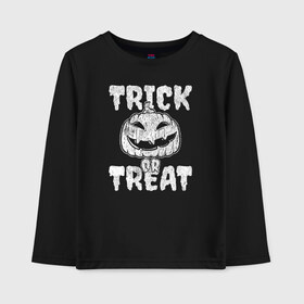 Детский лонгслив хлопок с принтом Trick or treat в Курске, 100% хлопок | круглый вырез горловины, полуприлегающий силуэт, длина до линии бедер | 31 октября | halloween | halowen | ведьма | день всех святых | джек | костюм | кровь | лого | монстр | надпись | праздник | приведение | призрак | светильник | символ | страшная | тыква | ужасы | хеллоуин | хеллуин