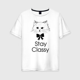 Женская футболка хлопок Oversize с принтом Классика в Курске, 100% хлопок | свободный крой, круглый ворот, спущенный рукав, длина до линии бедер
 | бантик | белый | классика | кот | кошка | красота | милый | цитата | чёрный