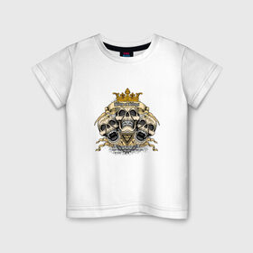 Детская футболка хлопок с принтом Король всех королей в Курске, 100% хлопок | круглый вырез горловины, полуприлегающий силуэт, длина до линии бедер | корона | корона на черепе | три черепа | череп с короной | черепа