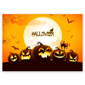 Поздравительная открытка с принтом HALLOWEEN. в Курске, 100% бумага | плотность бумаги 280 г/м2, матовая, на обратной стороне линовка и место для марки
 | bones | ghost | halloween | pumpkin | skull | кости | летучие мыши | приведение | призрак | скелет | тыква | хеллоуин | хоррор | хэллоуин