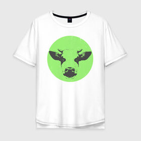 Мужская футболка хлопок Oversize с принтом корова в Курске, 100% хлопок | свободный крой, круглый ворот, “спинка” длиннее передней части | 2021 | бык | год быка | год коровы | новый год | символ года
