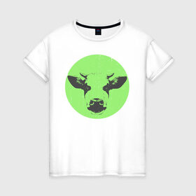 Женская футболка хлопок с принтом корова в Курске, 100% хлопок | прямой крой, круглый вырез горловины, длина до линии бедер, слегка спущенное плечо | 2021 | бык | год быка | год коровы | новый год | символ года