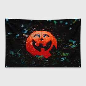 Флаг-баннер с принтом Pumpkin в Курске, 100% полиэстер | размер 67 х 109 см, плотность ткани — 95 г/м2; по краям флага есть четыре люверса для крепления | halloween | pumpkin head devil | тыква джек | хэллоуин