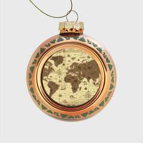 Стеклянный ёлочный шар с принтом Карта мира в Курске, Стекло | Диаметр: 80 мм | география | карта | карта мира | корабли | моряки