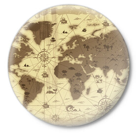 Значок с принтом Карта мира в Курске,  металл | круглая форма, металлическая застежка в виде булавки | Тематика изображения на принте: география | карта | карта мира | корабли | моряки