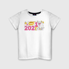 Детская футболка хлопок с принтом 2021 год быка в Курске, 100% хлопок | круглый вырез горловины, полуприлегающий силуэт, длина до линии бедер | Тематика изображения на принте: 2021 | бык | год быка | год коровы | новый год | символ года