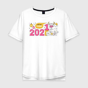 Мужская футболка хлопок Oversize с принтом 2021 год быка в Курске, 100% хлопок | свободный крой, круглый ворот, “спинка” длиннее передней части | 2021 | бык | год быка | год коровы | новый год | символ года