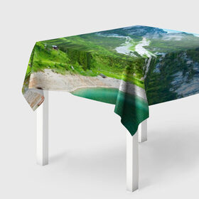 Скатерть 3D с принтом Альпийские горы в Курске, 100% полиэстер (ткань не мнется и не растягивается) | Размер: 150*150 см | альпийские горы | альпы | гора | горы | озеро