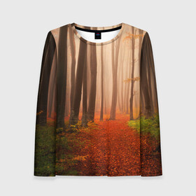 Женский лонгслив 3D с принтом Осенний лес в Курске, 100% полиэстер | длинные рукава, круглый вырез горловины, полуприлегающий силуэт | деревья | лес | листва | осенний лес | осень | природа