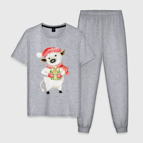 Мужская пижама хлопок с принтом бычок новогодний в Курске, 100% хлопок | брюки и футболка прямого кроя, без карманов, на брюках мягкая резинка на поясе и по низу штанин
 | Тематика изображения на принте: 