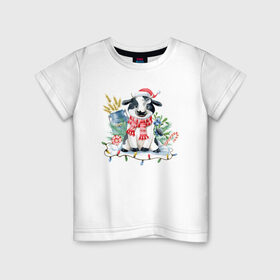 Детская футболка хлопок с принтом символ нового года в Курске, 100% хлопок | круглый вырез горловины, полуприлегающий силуэт, длина до линии бедер | Тематика изображения на принте: 2021 | бык | год быка | год коровы | новый год | символ года